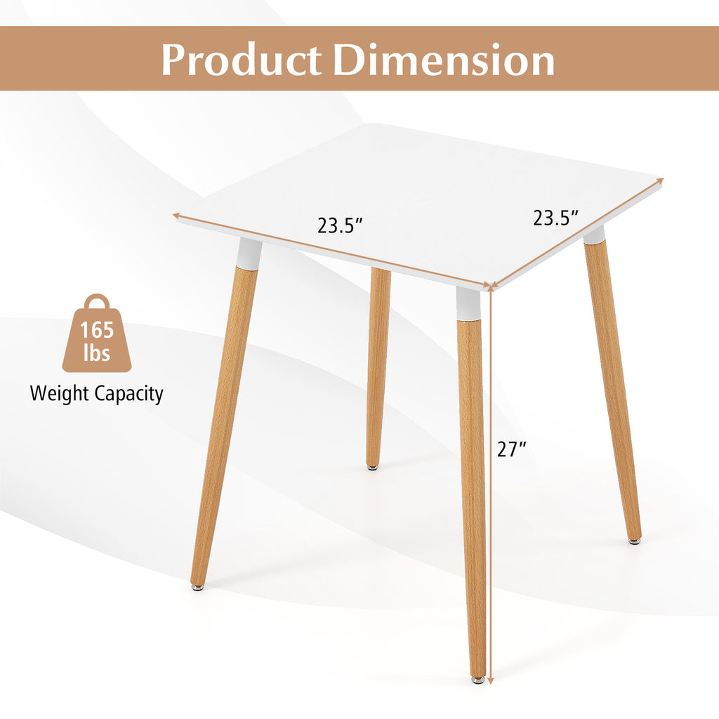 Square Dining Table 23.5" with Adjustable Foot Pads - White