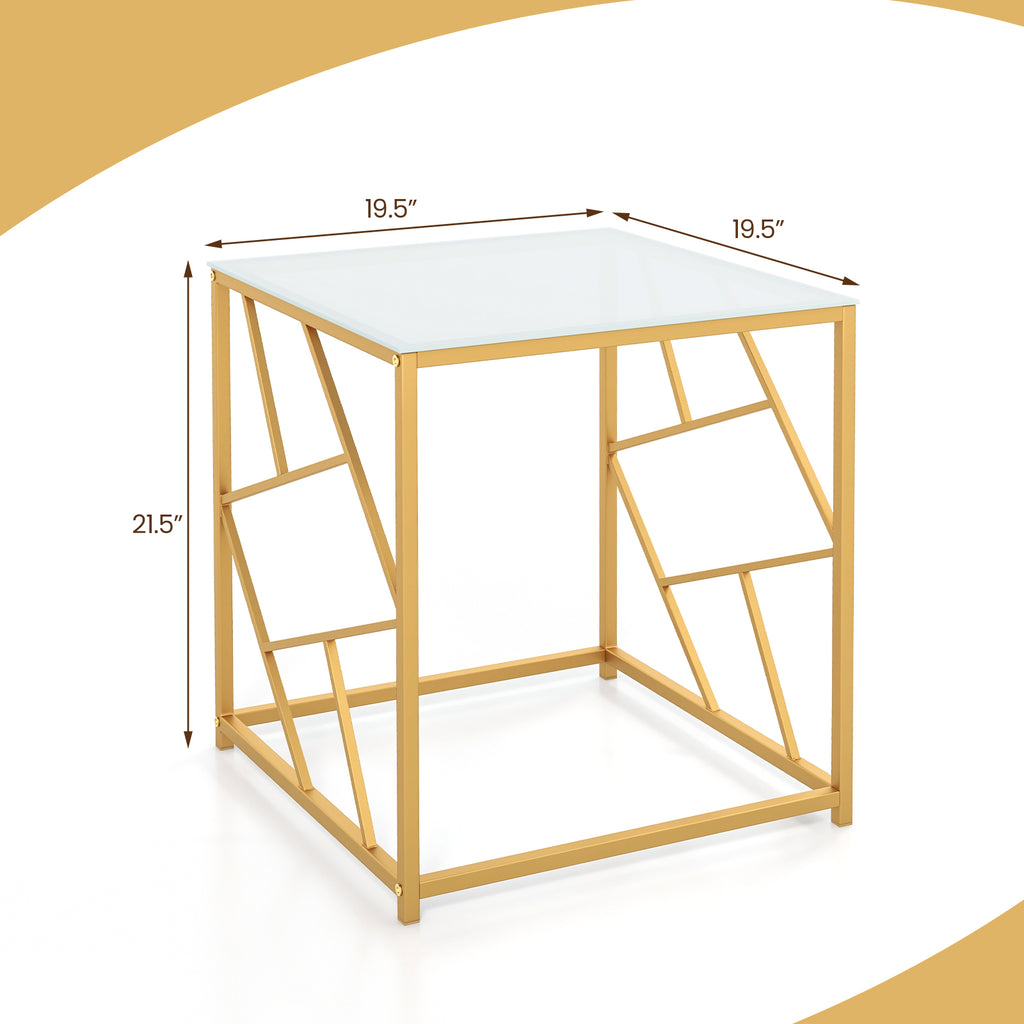Square End Table with Tempered Glass Top, Golden