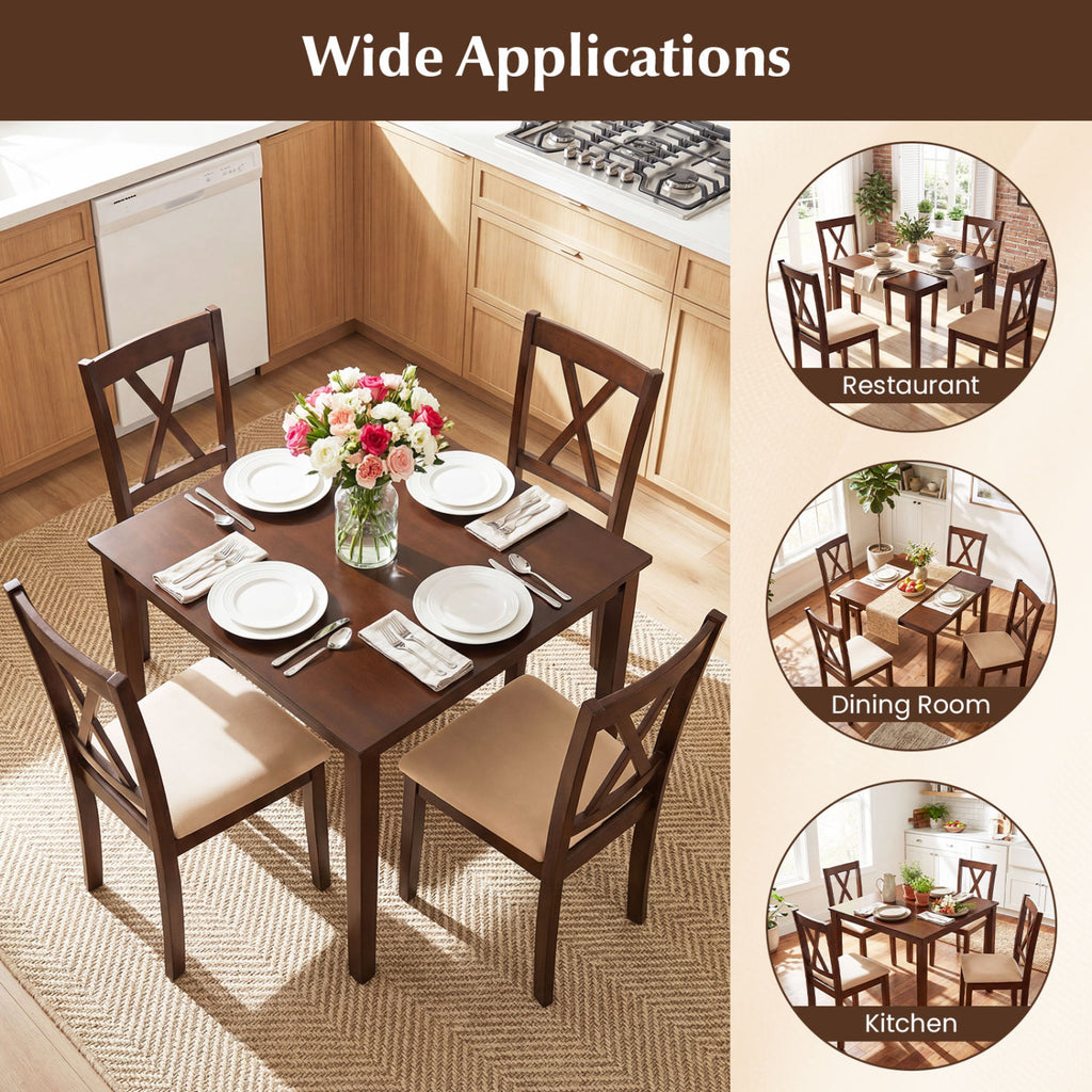 5-Piece Dining Table Set with 4 Chairs, Walnut