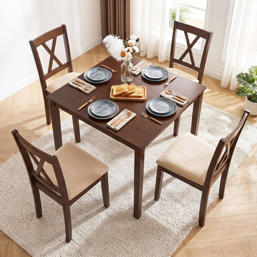 5-Piece Dining Table Set with 4 Chairs, Walnut