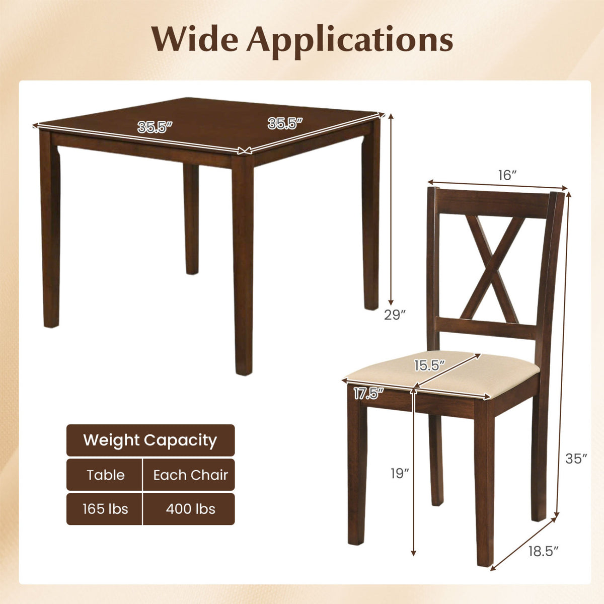 5-Piece Dining Table Set with 4 Chairs, Walnut