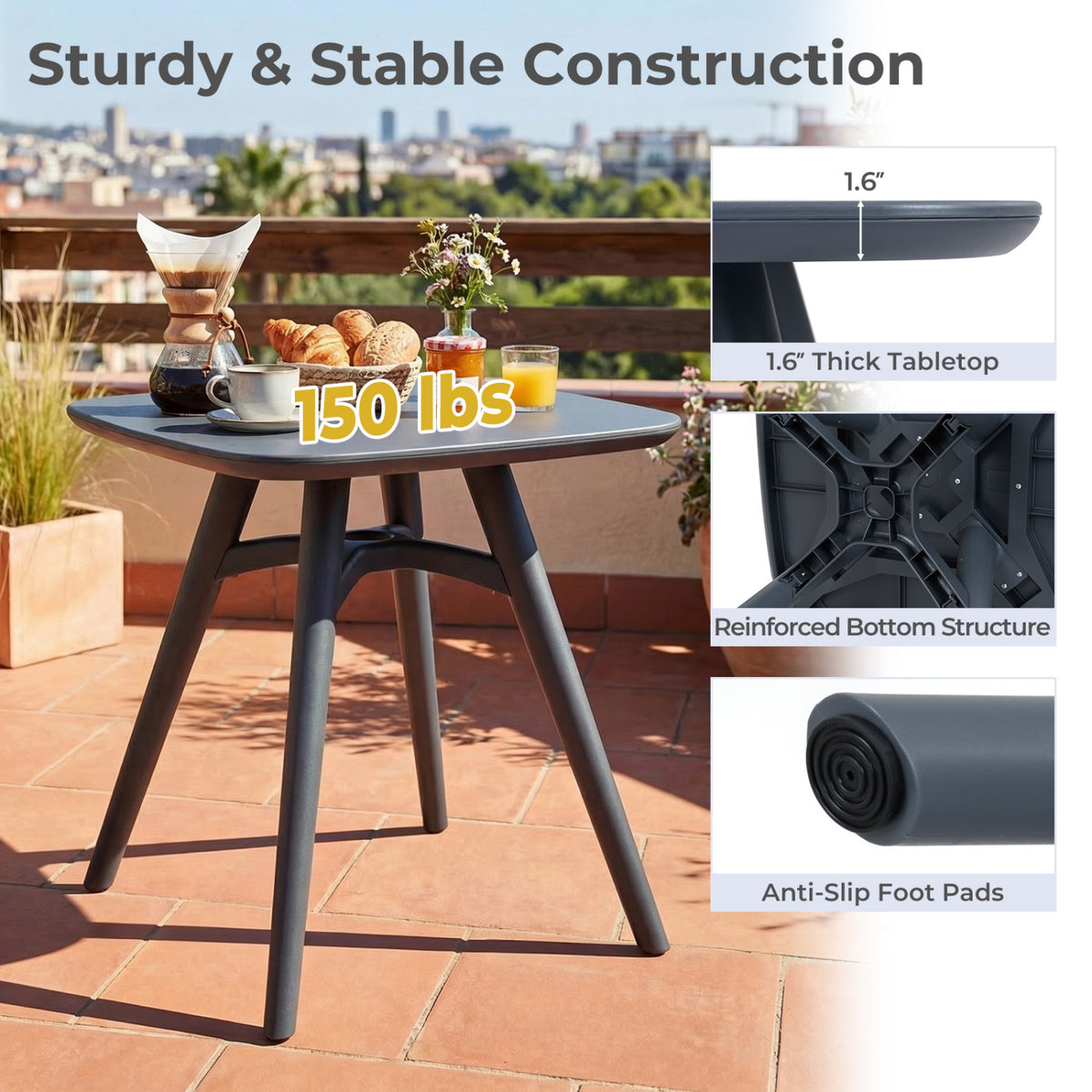 Square Outdoor Dining Table All-Weather Plastic Patio Bistro for 4