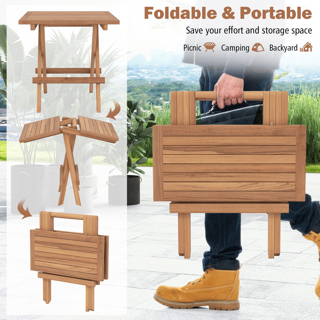 Square Teak Wood Folding Patio Table - Portable Picnic