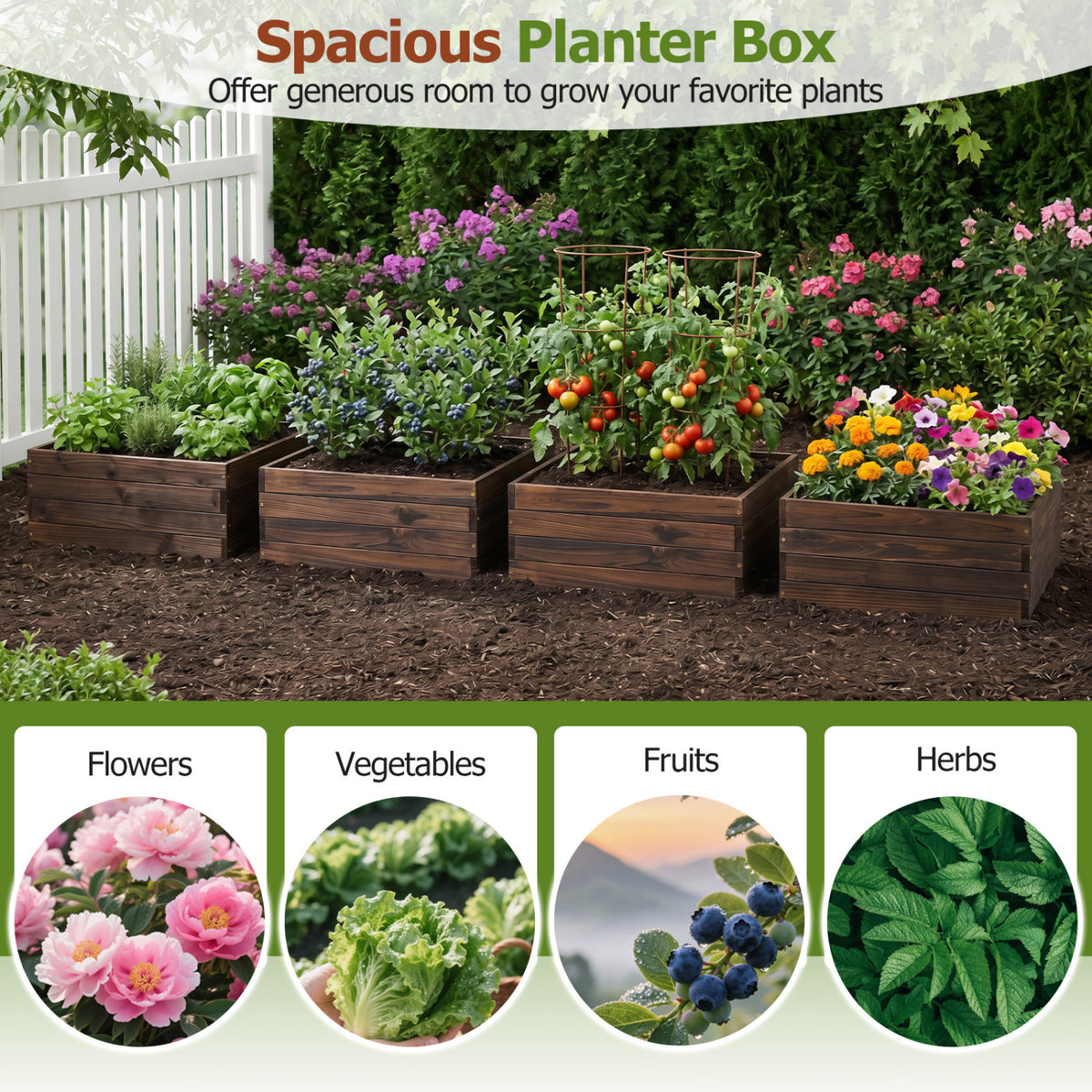 Square Raised Garden Bed Planter - Vegetables & Flowers