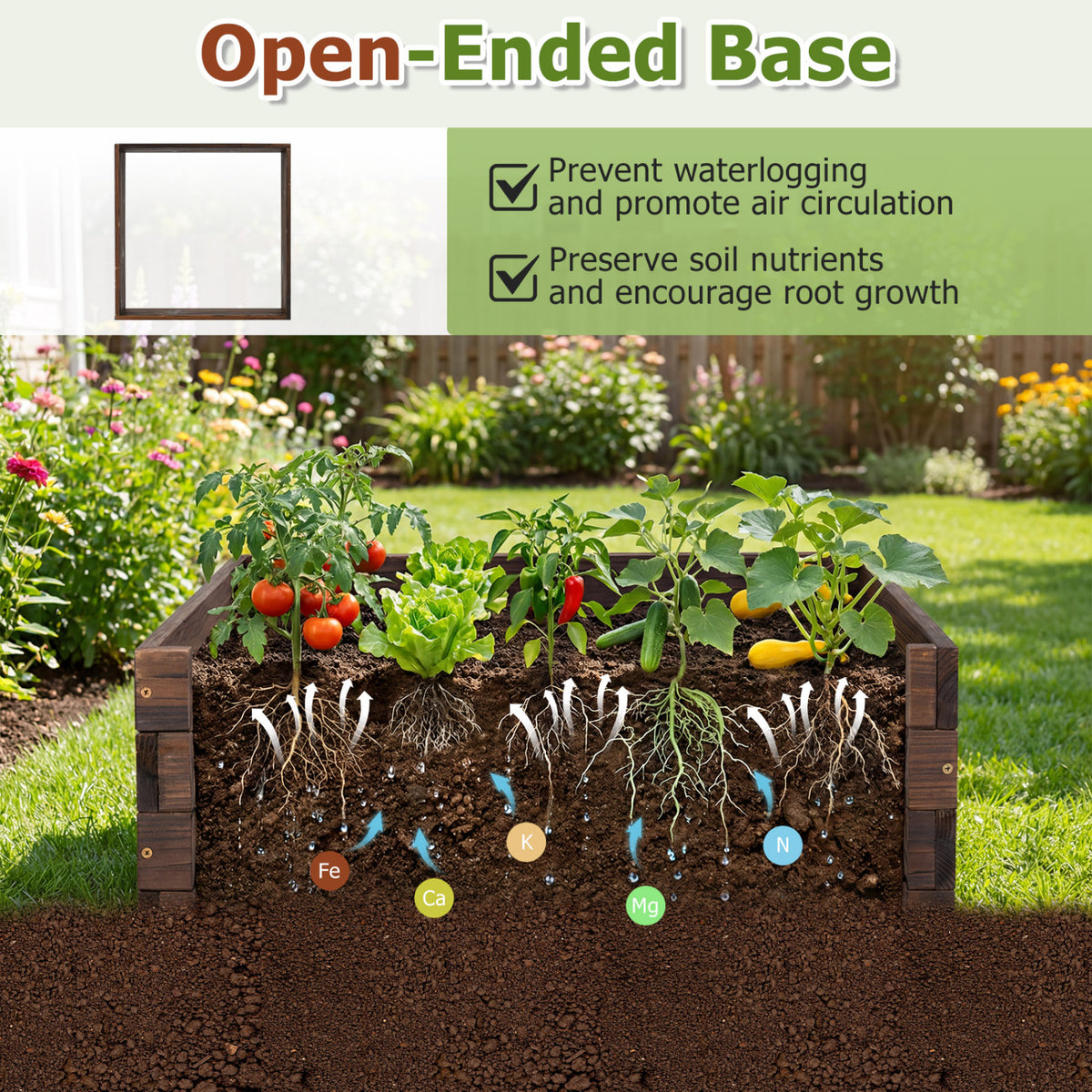 Square Raised Garden Bed Planter - Vegetables & Flowers