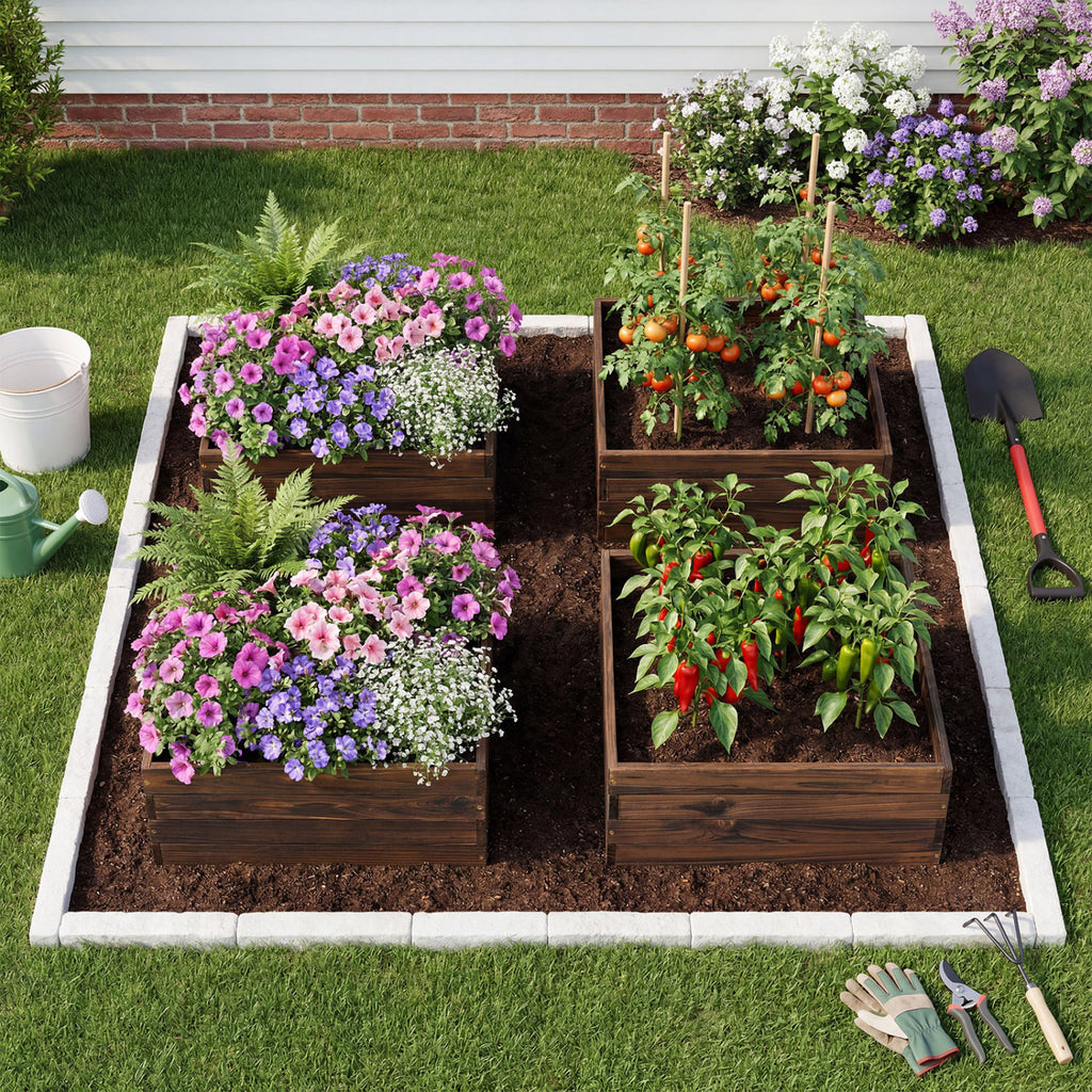 Square Raised Garden Bed Planter - Vegetables & Flowers