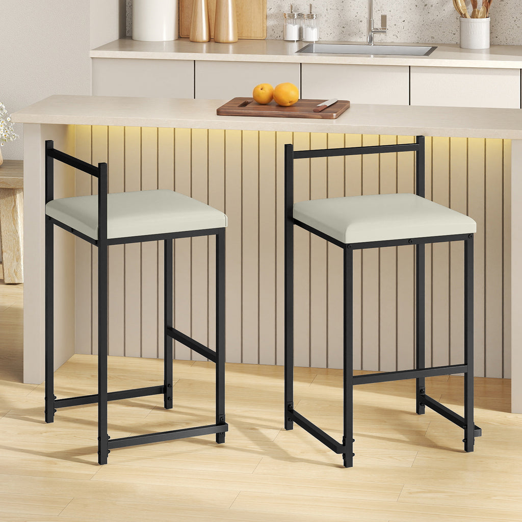 Set of 2 Counter Height Bar Stools - PU Leather, Black