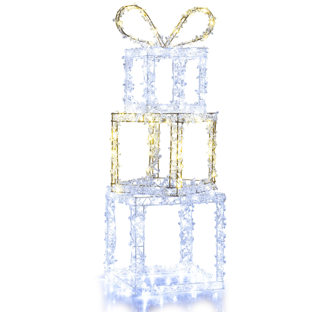 Set of 3 Lighted Gift Boxes - Pre-Lit Christmas Present Box Lights, Outdoor Snowproof Decor