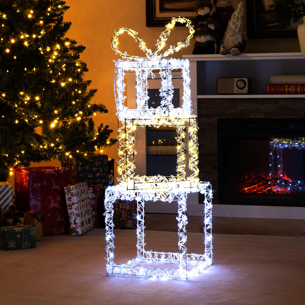 Set of 3 Lighted Gift Boxes - Pre-Lit Christmas Present Box Lights, Outdoor Snowproof Decor