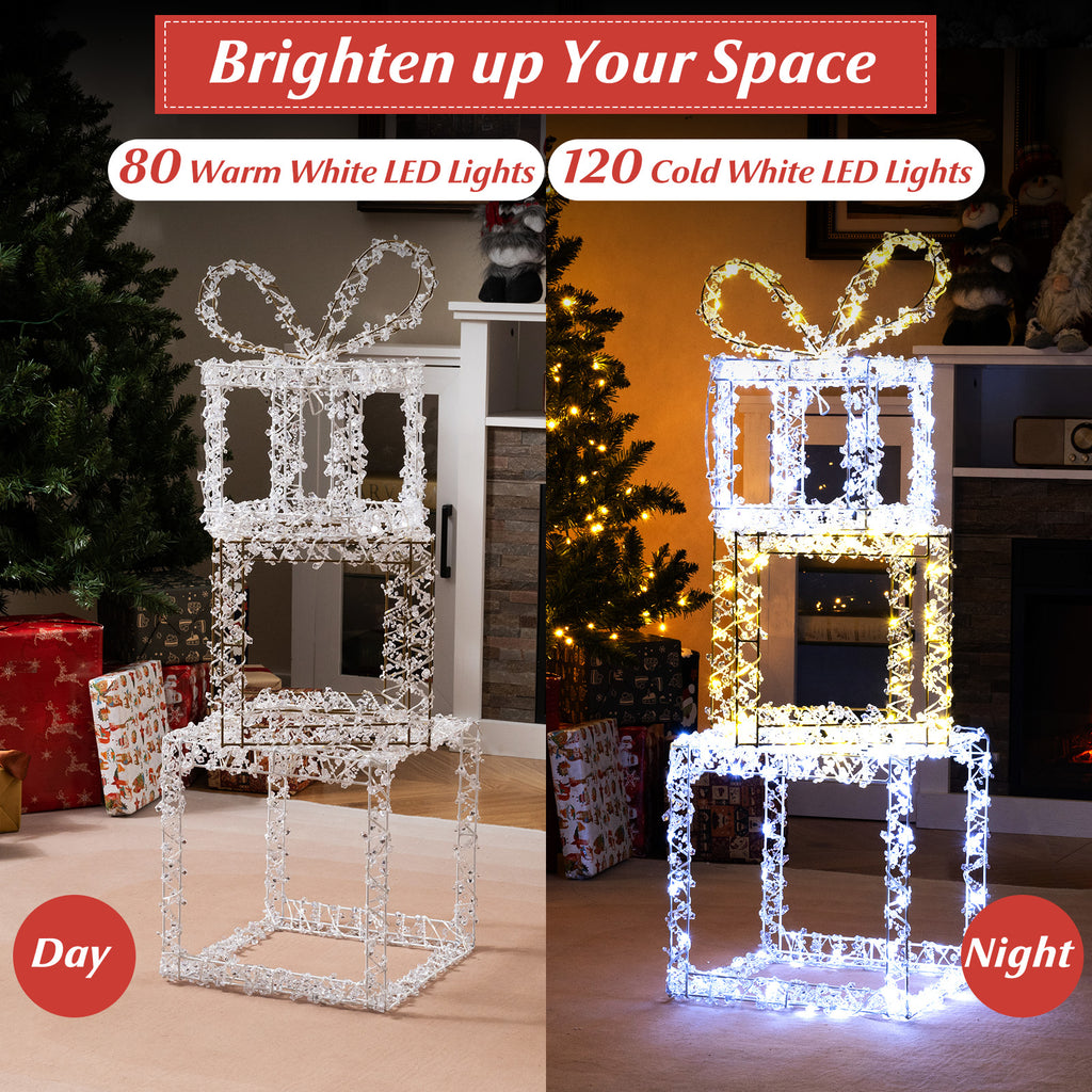 Set of 3 Lighted Gift Boxes - Pre-Lit Christmas Present Box Lights, Outdoor Snowproof Decor