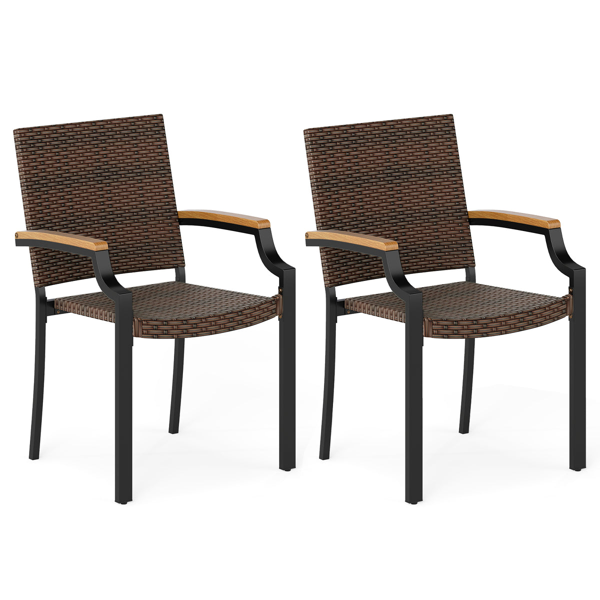 Stackable Rattan Patio Dining Chairs Set of 2