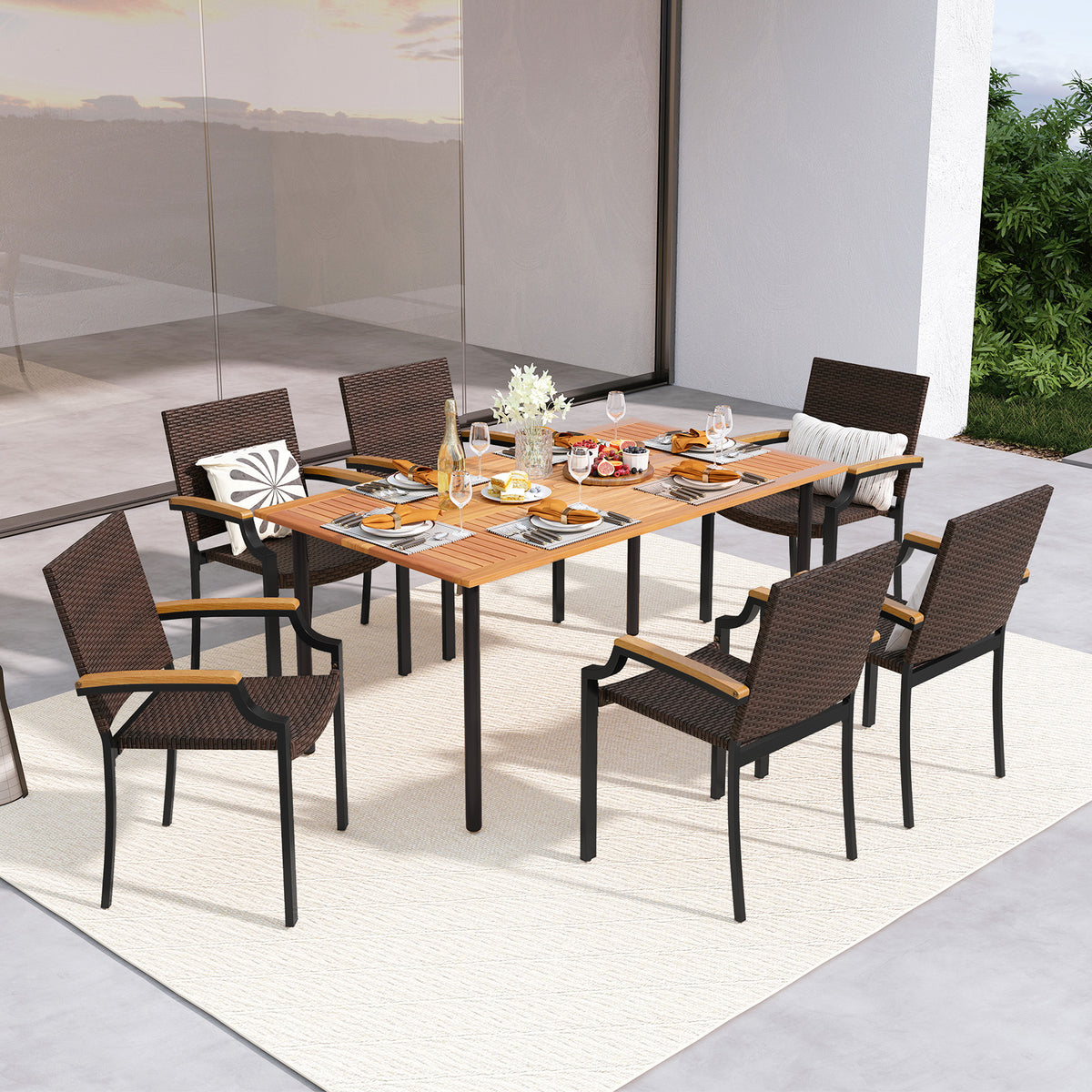 Stackable Rattan Patio Dining Chairs Set of 2