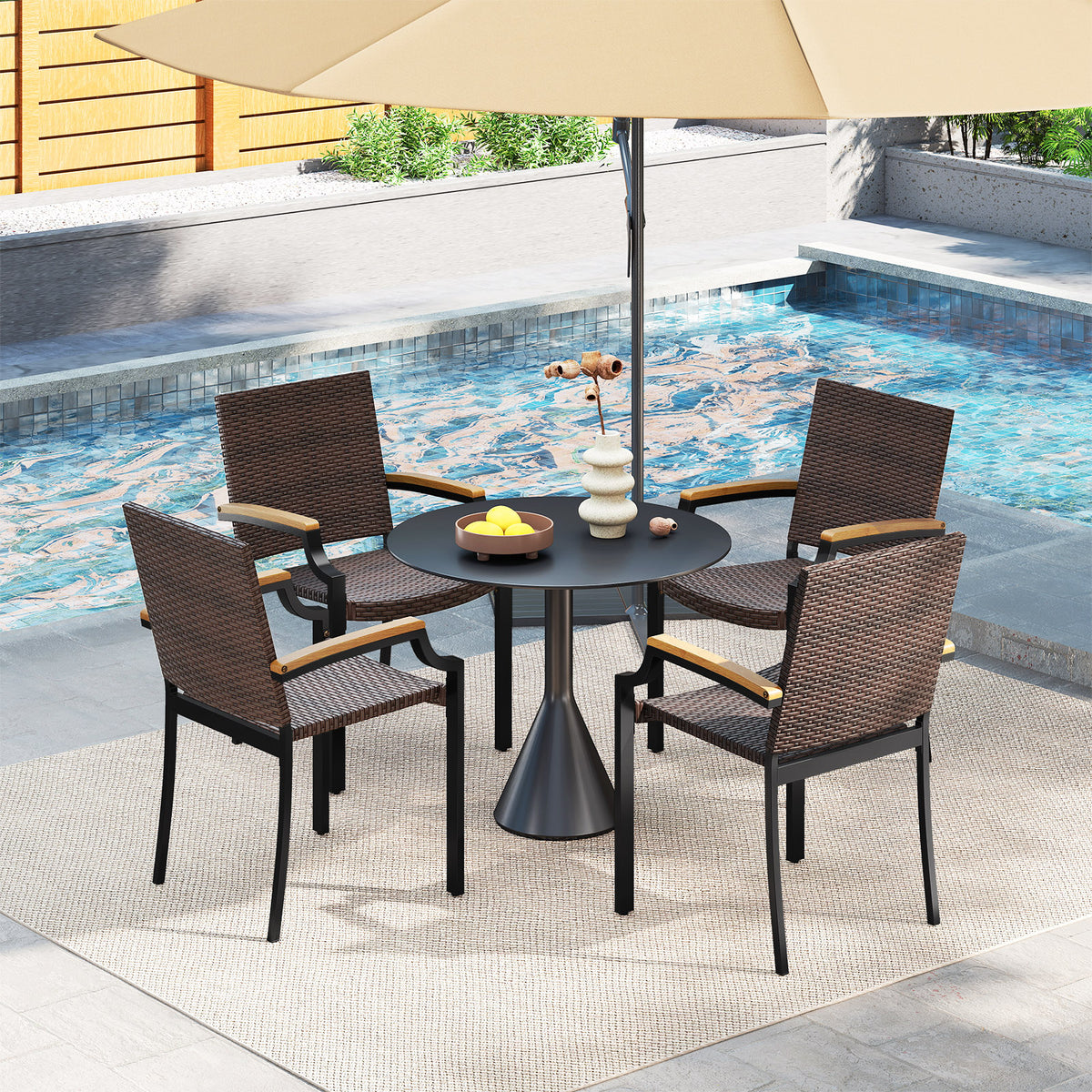 Stackable Rattan Patio Dining Chairs Set of 2