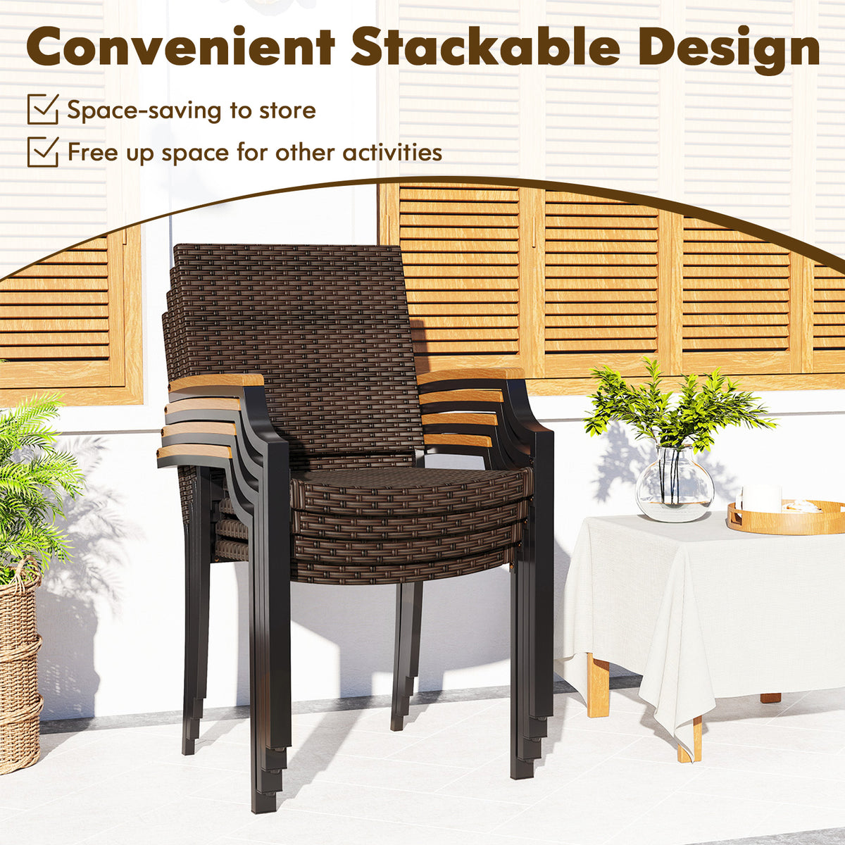 Stackable Rattan Patio Dining Chairs Set of 2
