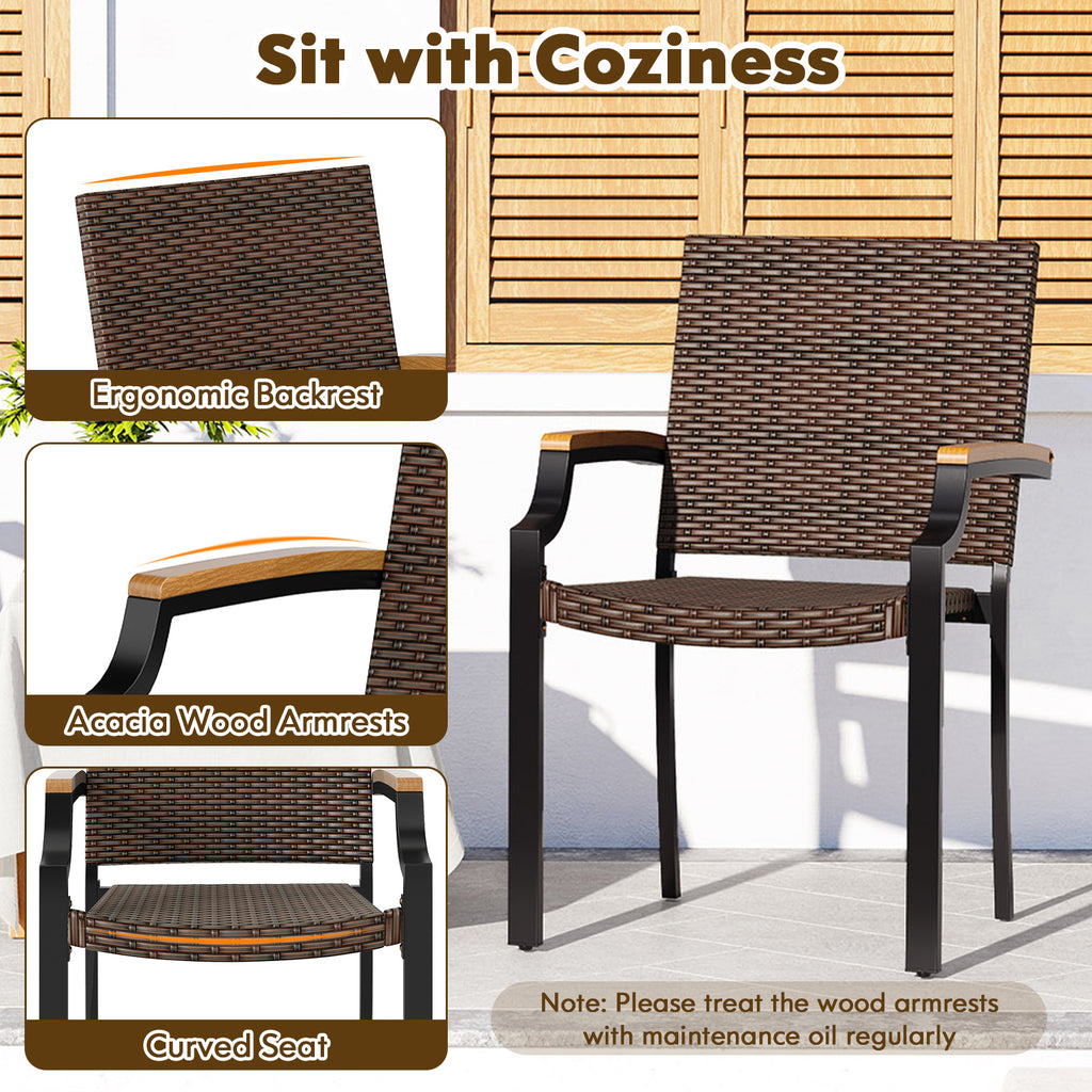 Stackable Rattan Patio Dining Chairs Set of 2