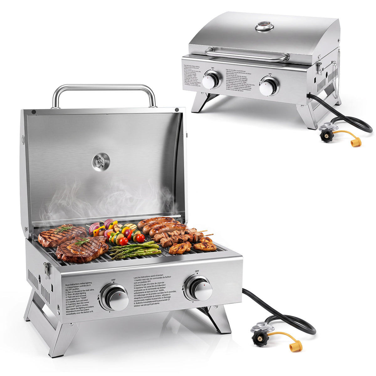 Stainless Steel Propane Grill with Lid - Silver
