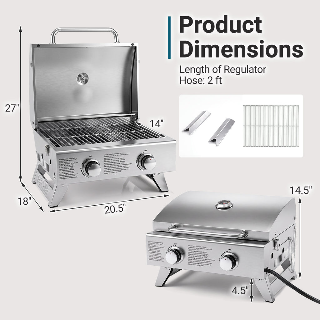 Stainless Steel Propane Grill with Lid - Silver