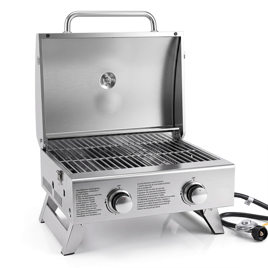 Stainless Steel Propane Grill with Lid - Silver