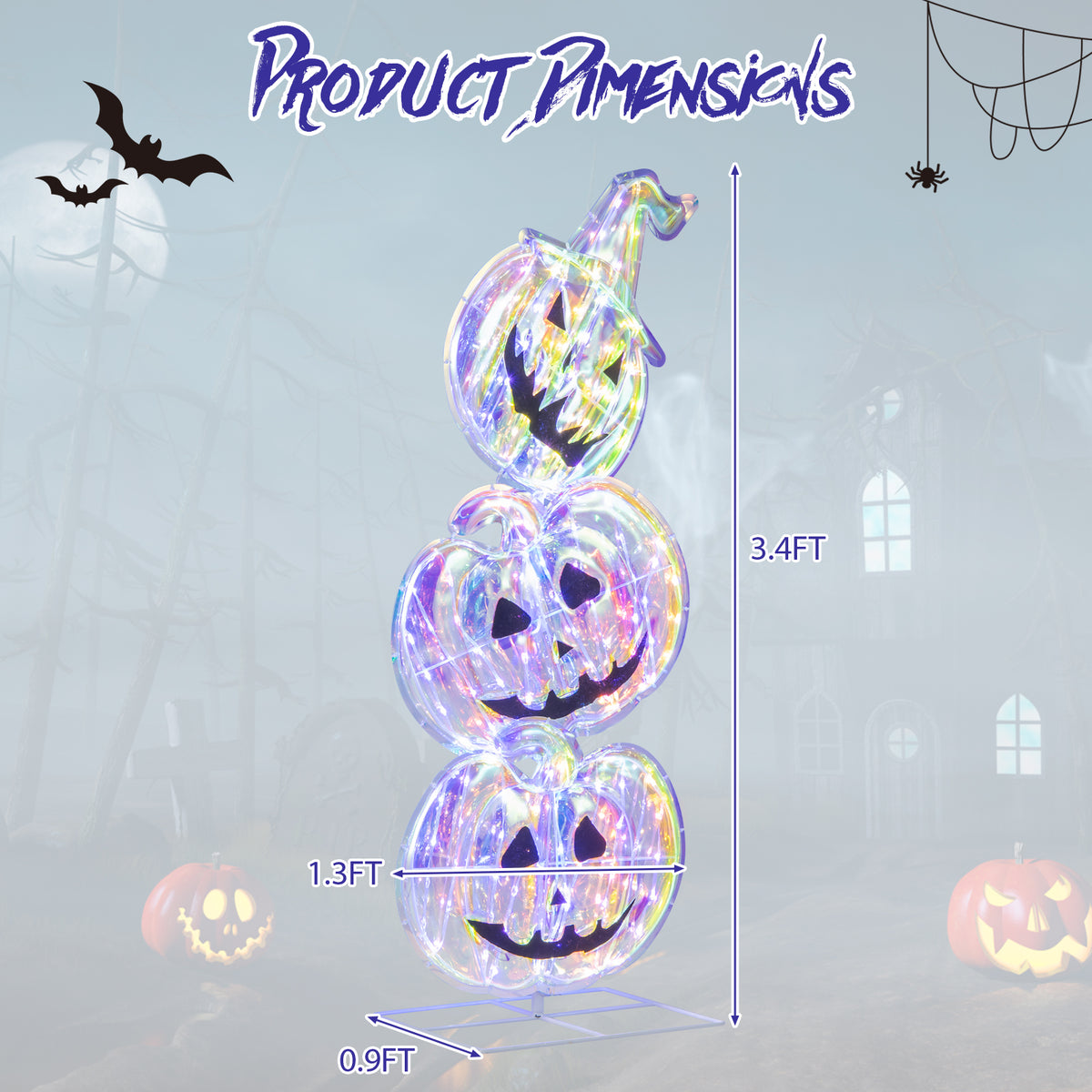150 LED Lighted Halloween Pumpkin Decoration with Base - 3 Pumpkins Variation