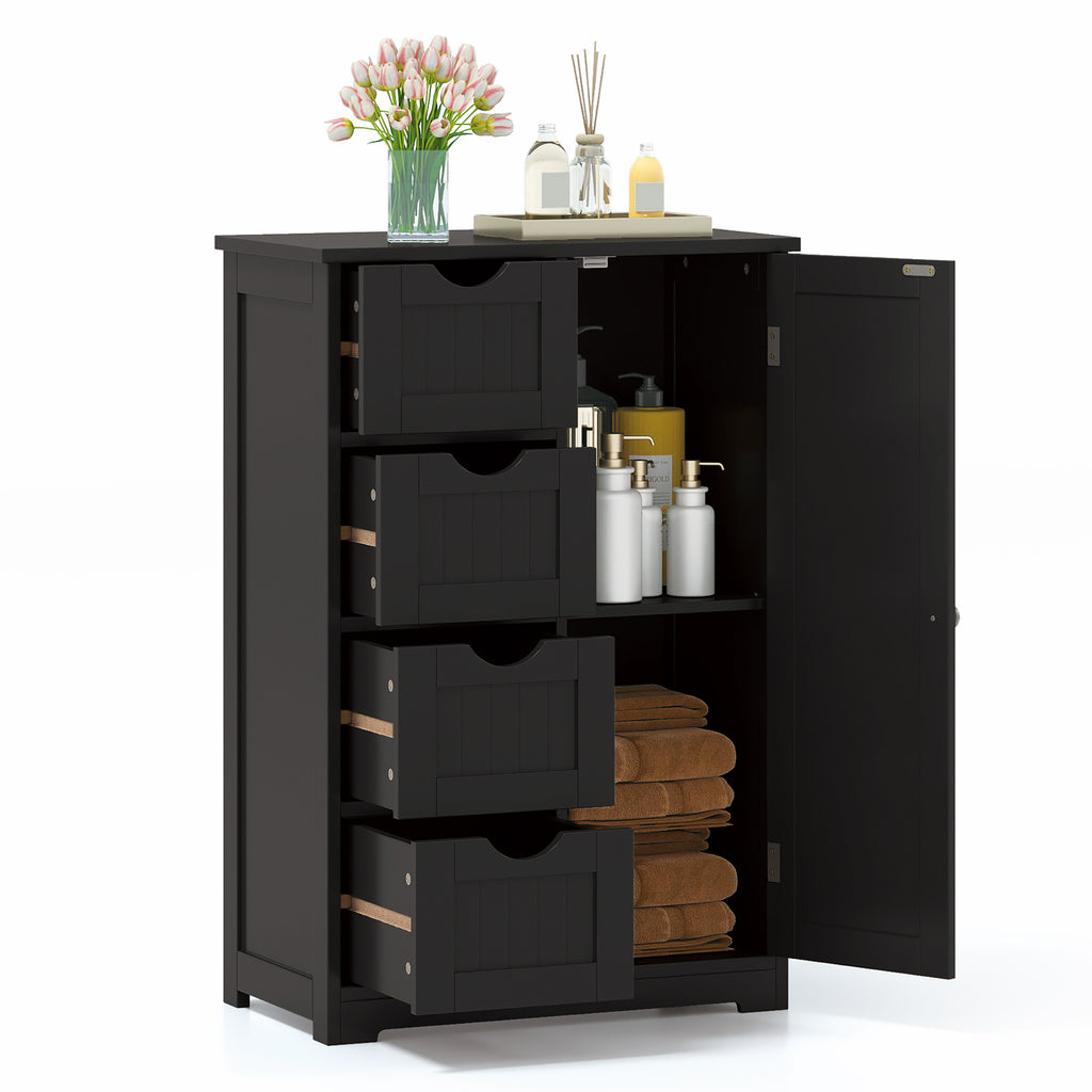 Free-Standing Wooden Cabinet with 4 Drawers and Door