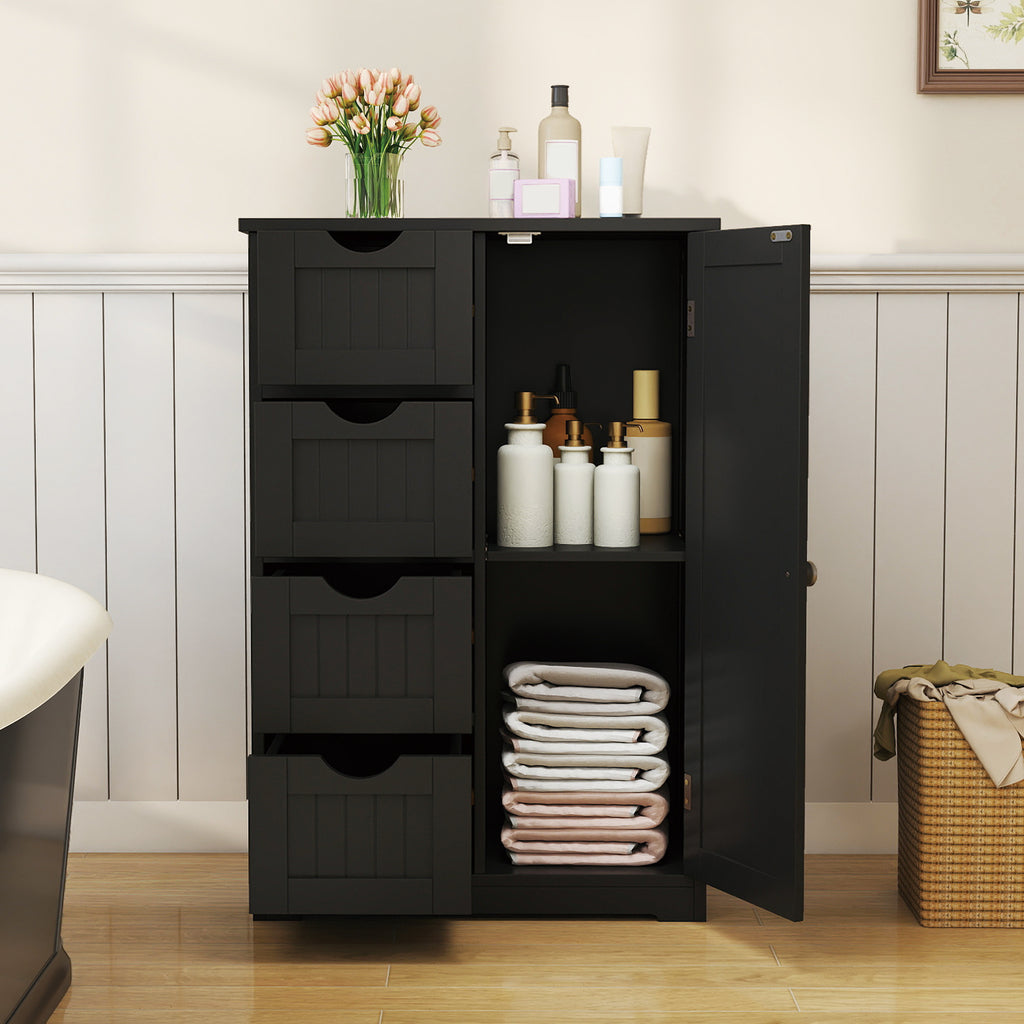 Free-Standing Wooden Cabinet with 4 Drawers and Door