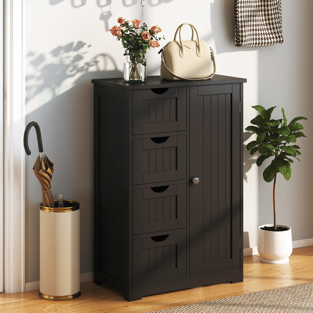 Free-Standing Wooden Cabinet with 4 Drawers and Door