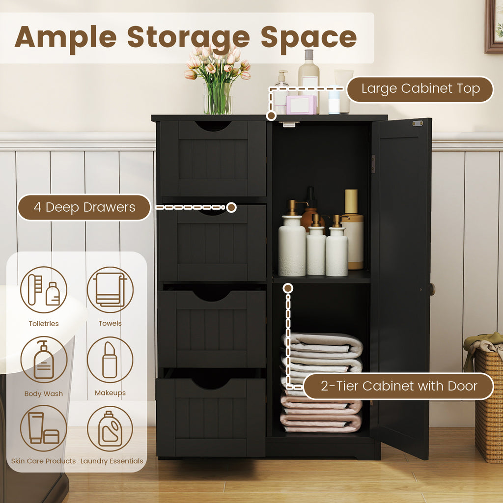 Free-Standing Wooden Cabinet with 4 Drawers and Door