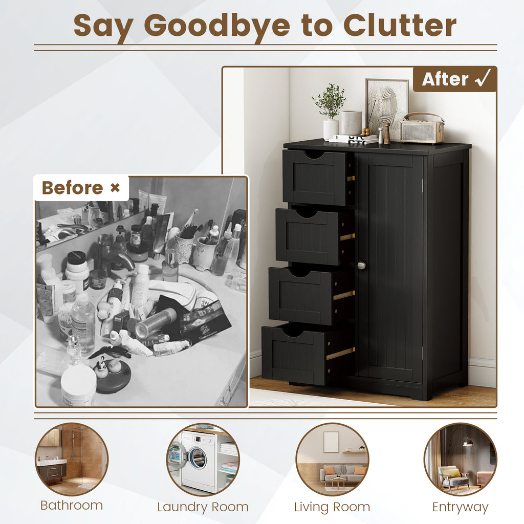 Free-Standing Wooden Cabinet with 4 Drawers and Door