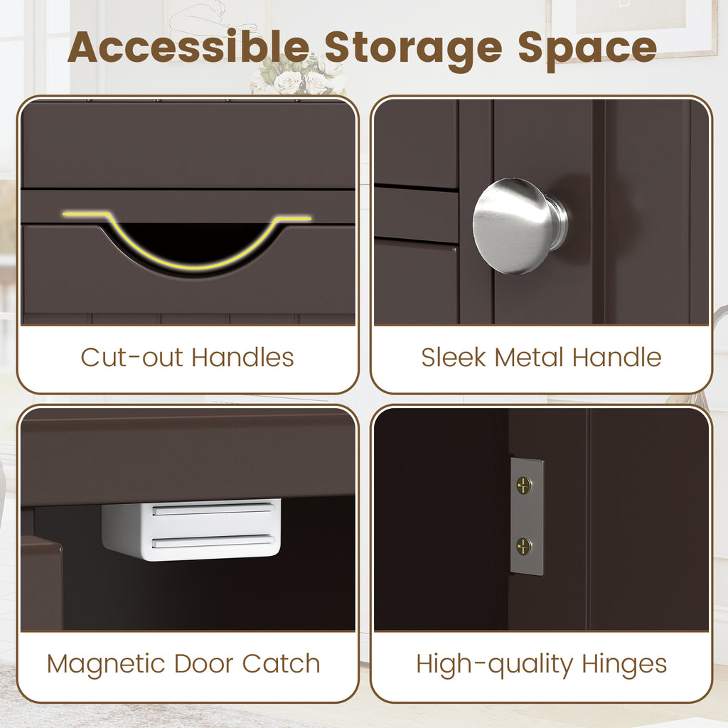 Wooden 4-Drawer Cabinet with Door Storage, Brown