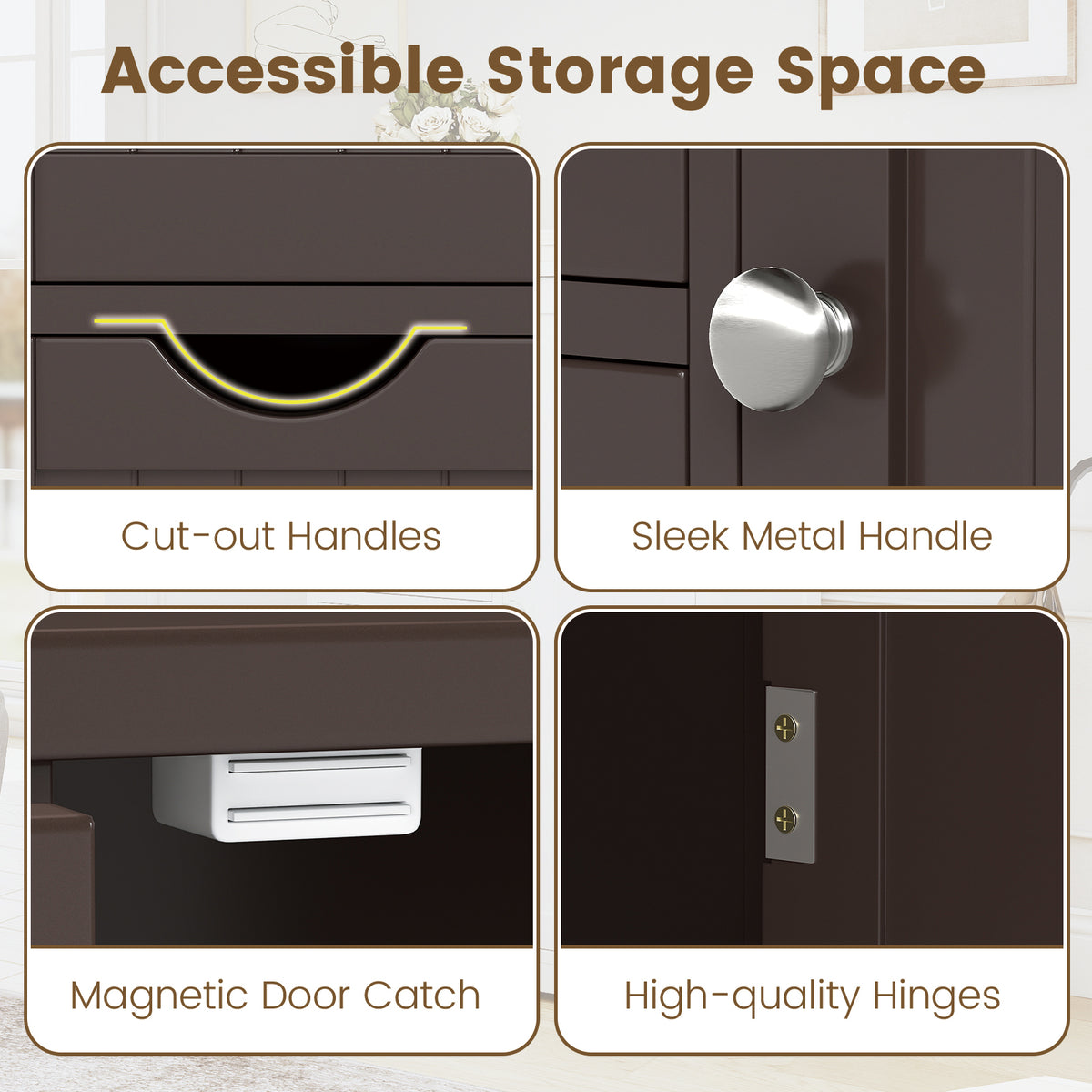 Wooden 4-Drawer Cabinet with Door Storage, Brown