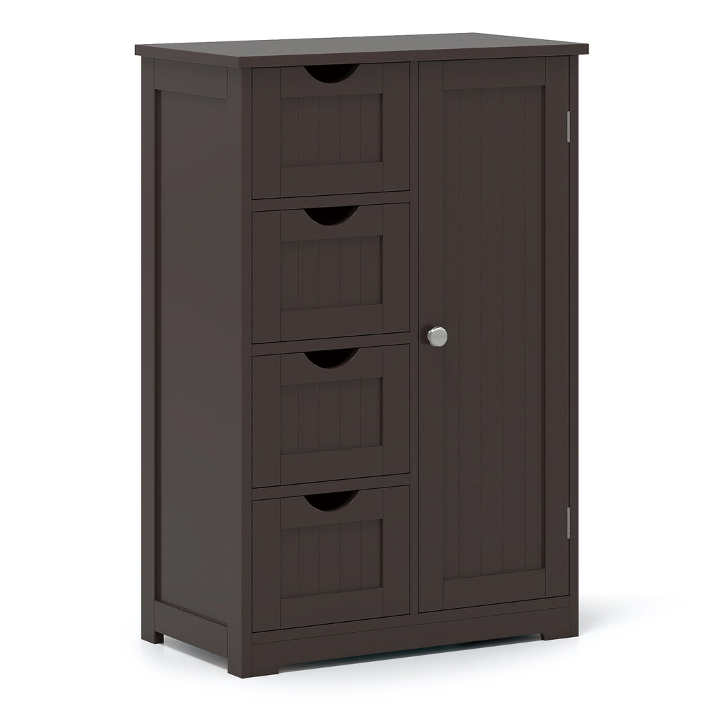 Wooden 4-Drawer Cabinet with Door Storage, Brown