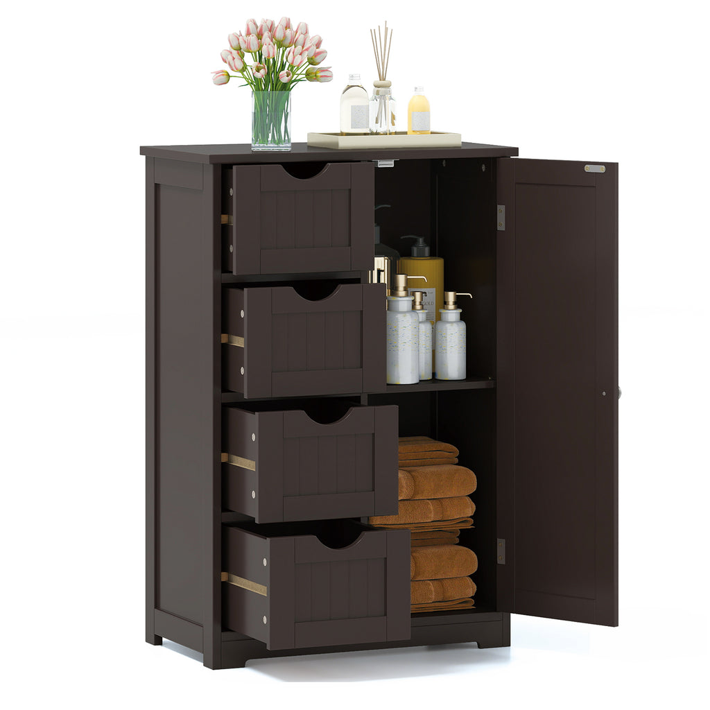Wooden 4-Drawer Cabinet with Door Storage, Brown