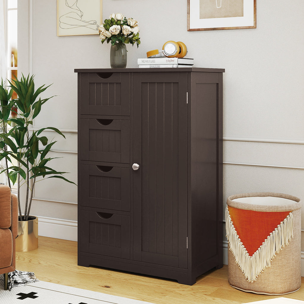 Wooden 4-Drawer Cabinet with Door Storage, Brown