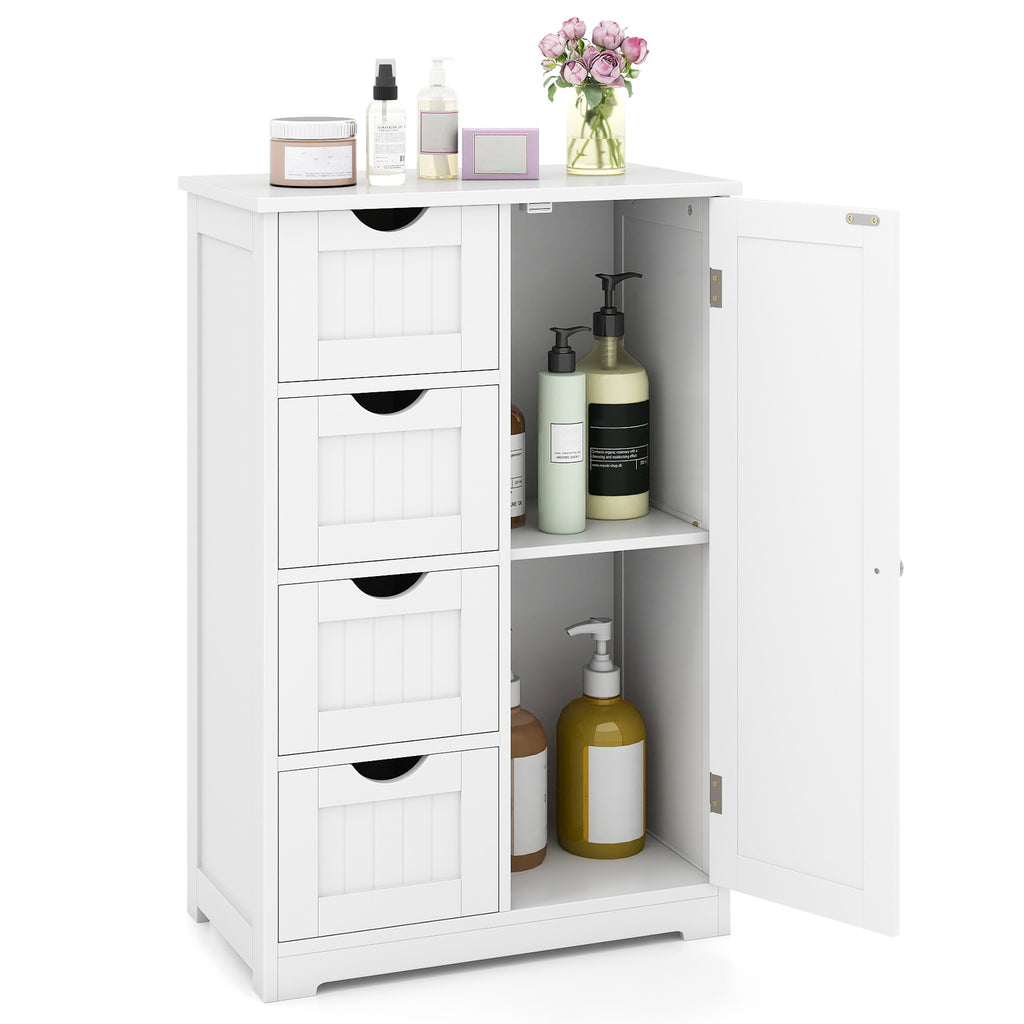 Free-Standing Wooden Cabinet with 4 Drawers and Door
