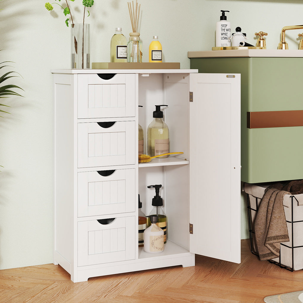 Free-Standing Wooden Cabinet with 4 Drawers and Door