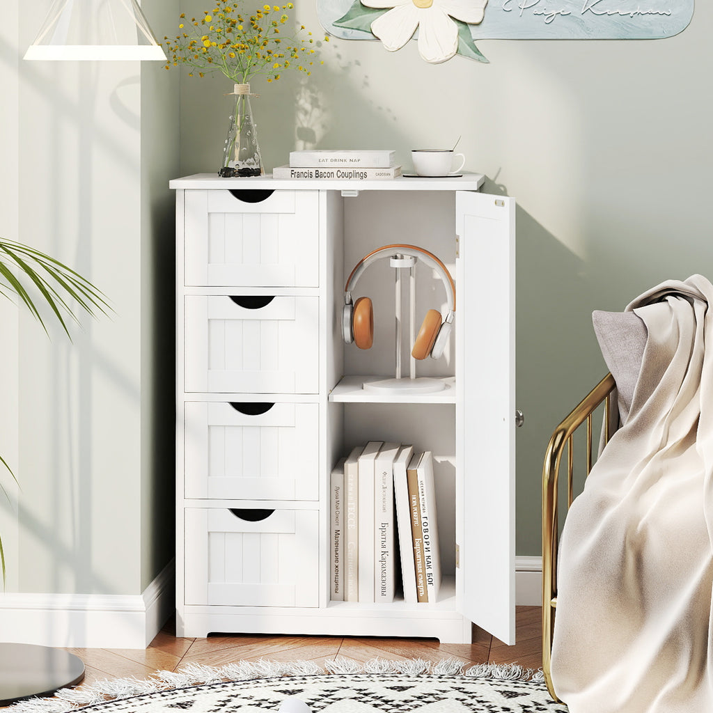 Free-Standing Wooden Cabinet with 4 Drawers and Door
