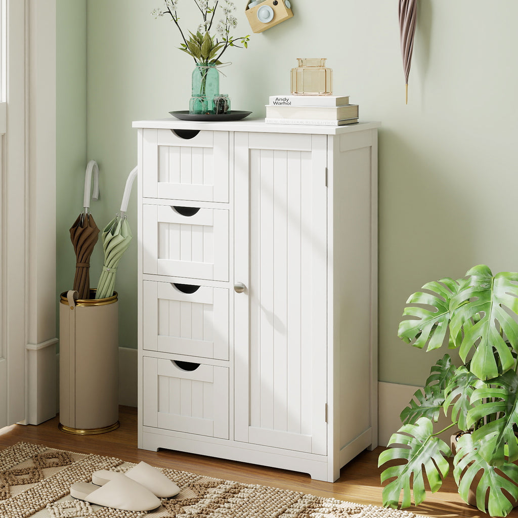 Free-Standing Wooden Cabinet with 4 Drawers and Door