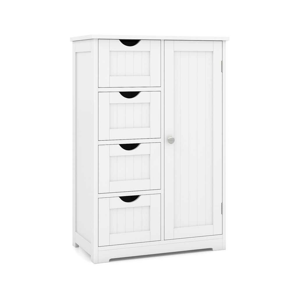 Free-Standing Wooden Cabinet with 4 Drawers and Door