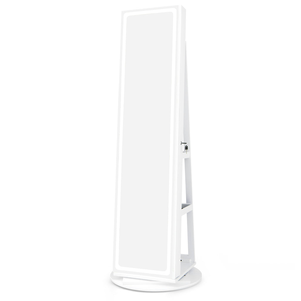 Standing Jewelry Cabinet with LED Mirror - White