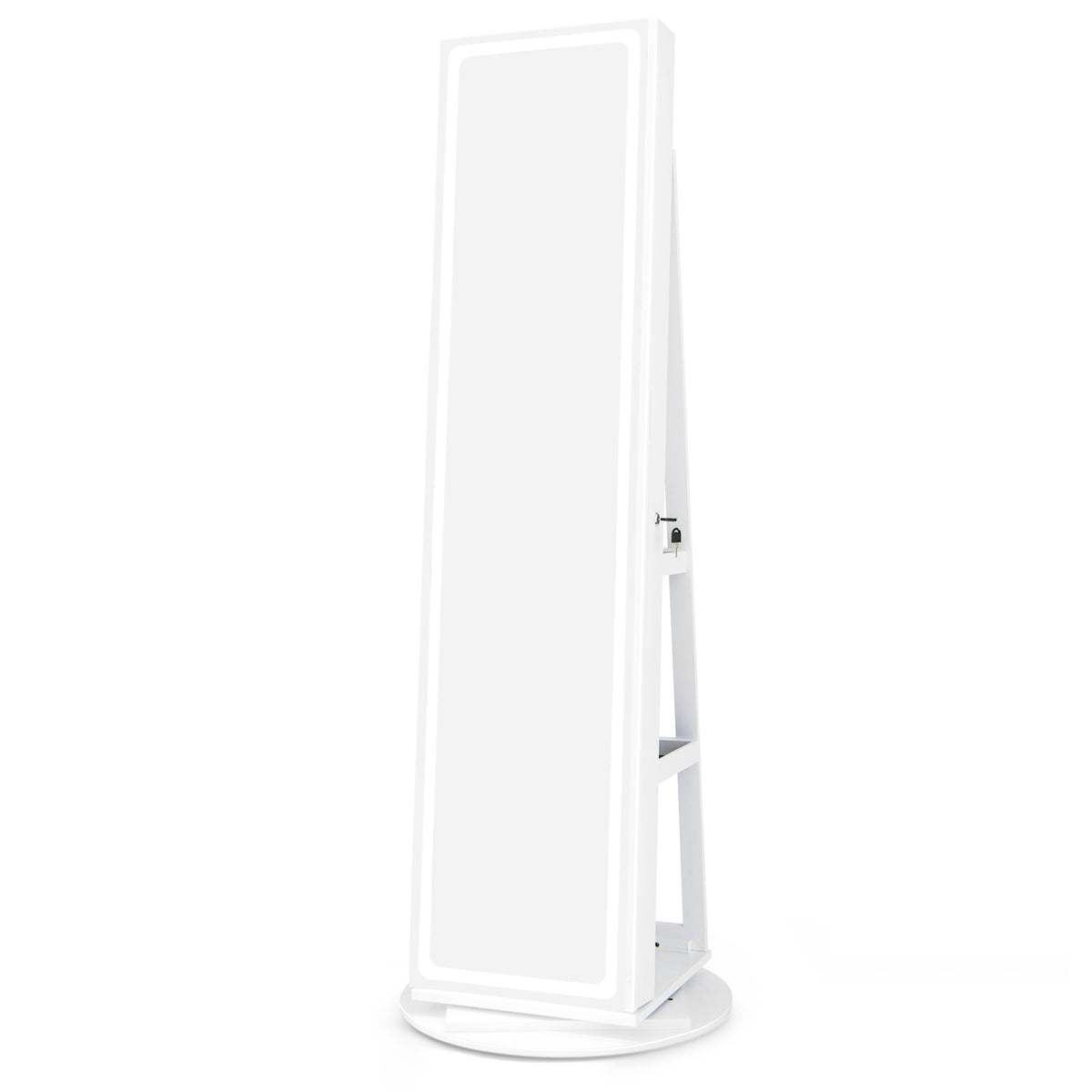 Standing Jewelry Cabinet with LED Mirror - White