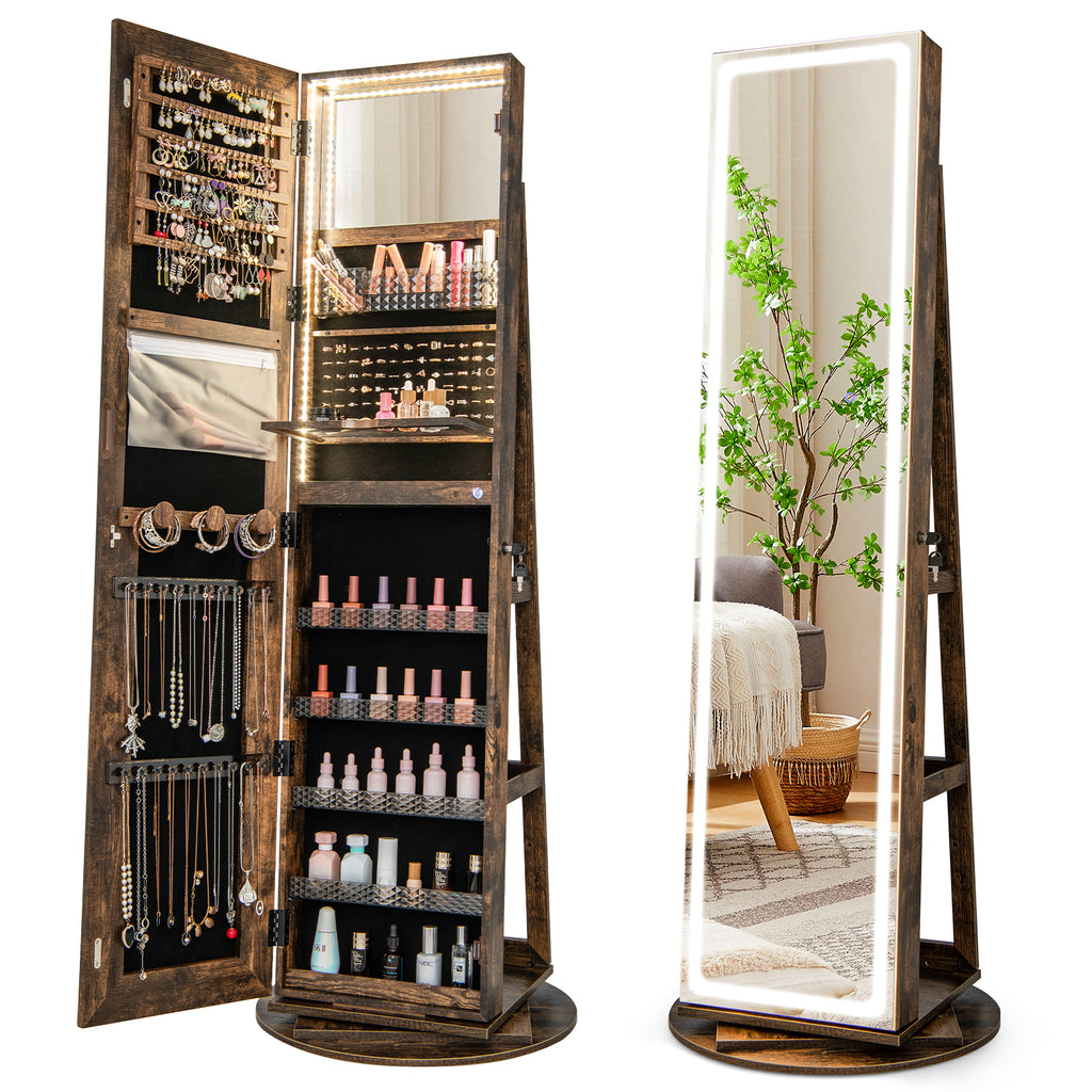 Standing Jewelry Armoire with LED Mirror - Coffee