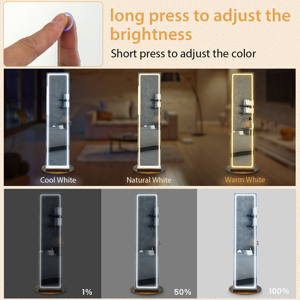 Standing Jewelry Armoire with LED Mirror - Coffee