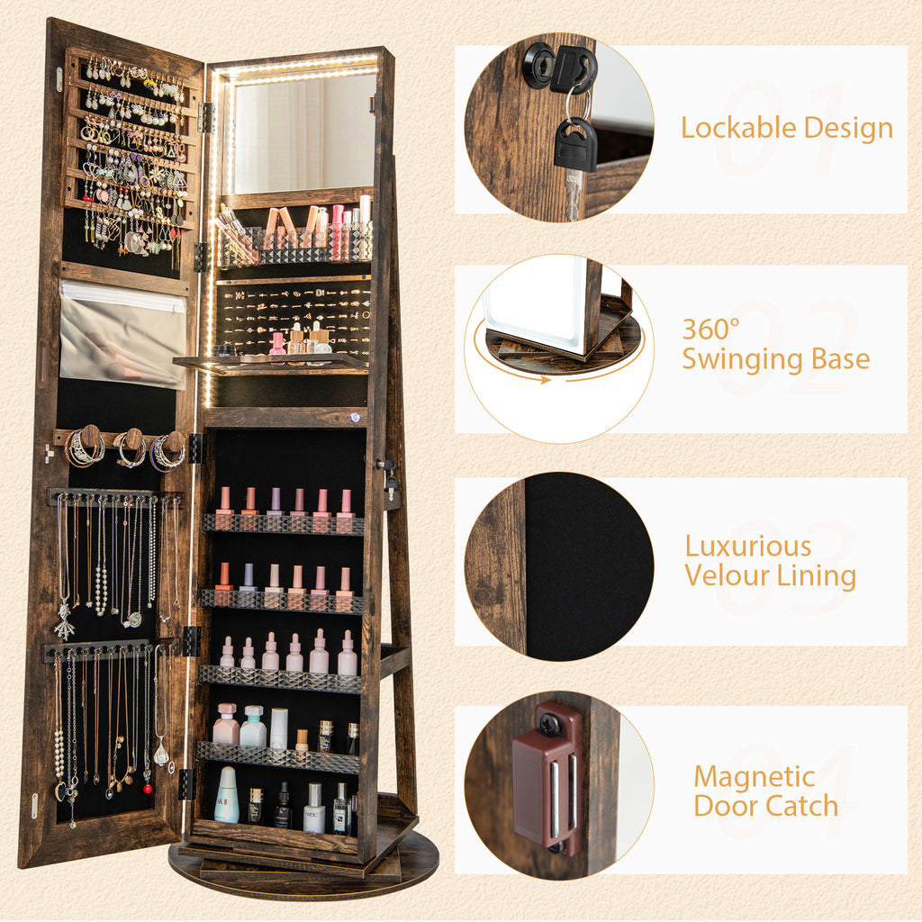 Standing Jewelry Armoire with LED Mirror - Coffee