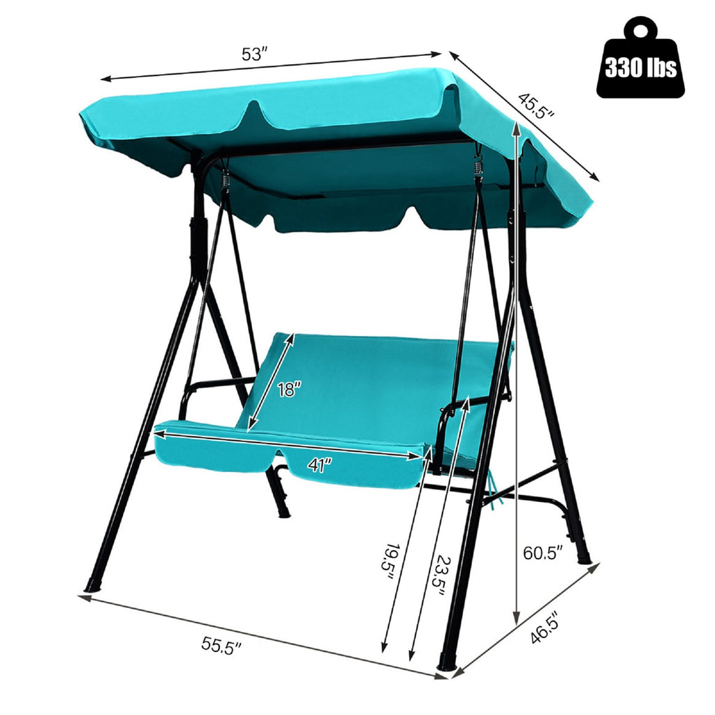 2 Person Weather Resistant Canopy Swing for Porch Garden Backyard Lawn