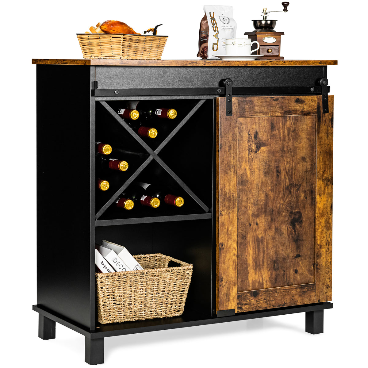 Storage Cabinet with Sliding Barn Door - Rustic Brown