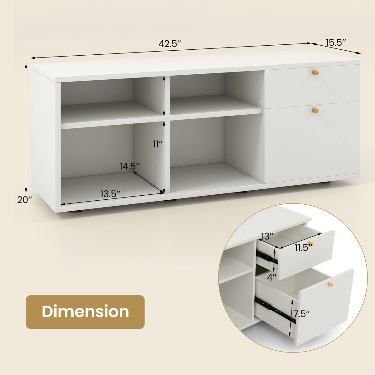 Storage Cabinet with 2 Drawers & 4 Cubes, White