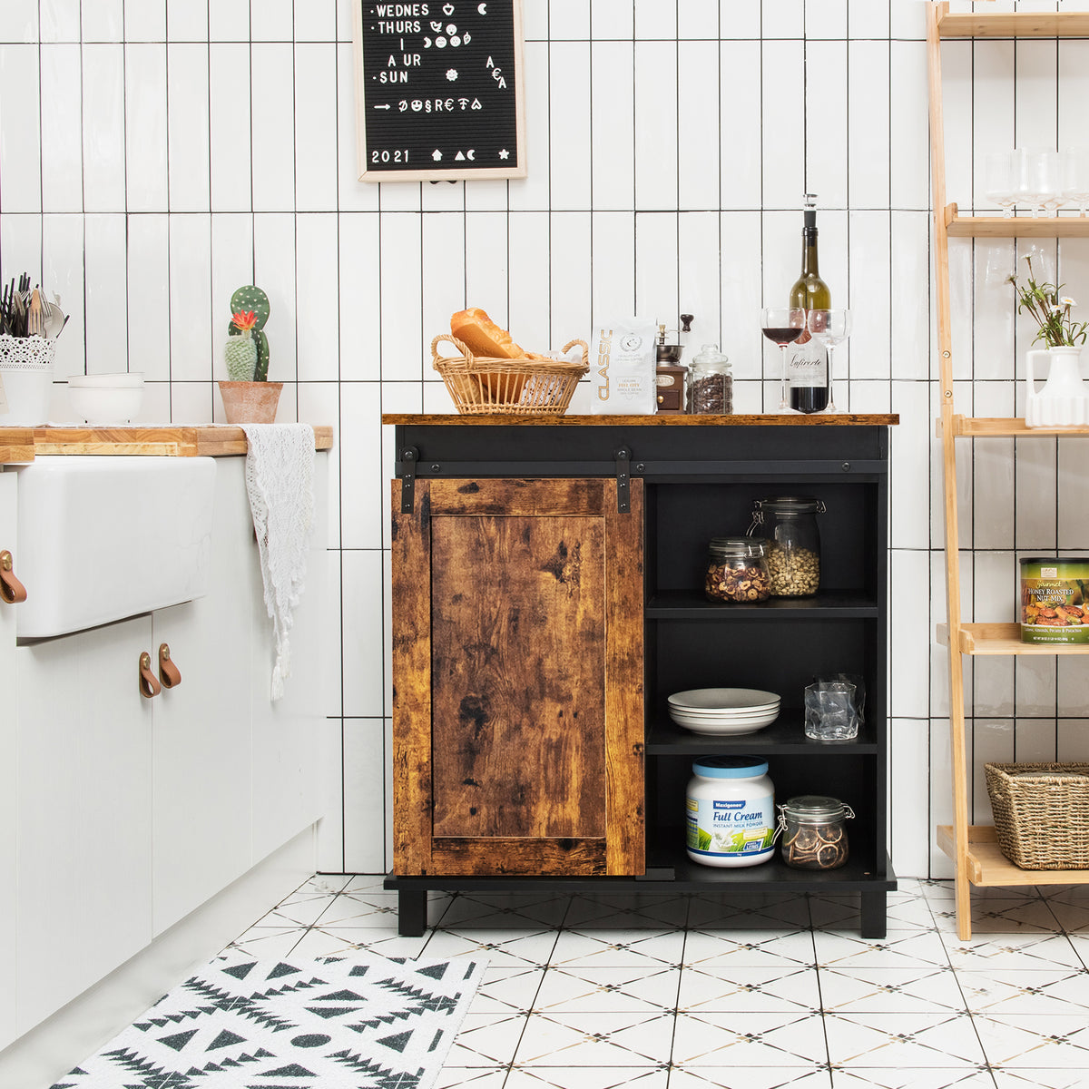 Storage Cabinet with Sliding Barn Door - Rustic Brown