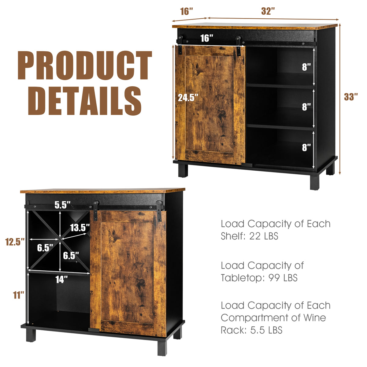 Storage Cabinet with Sliding Barn Door - Rustic Brown