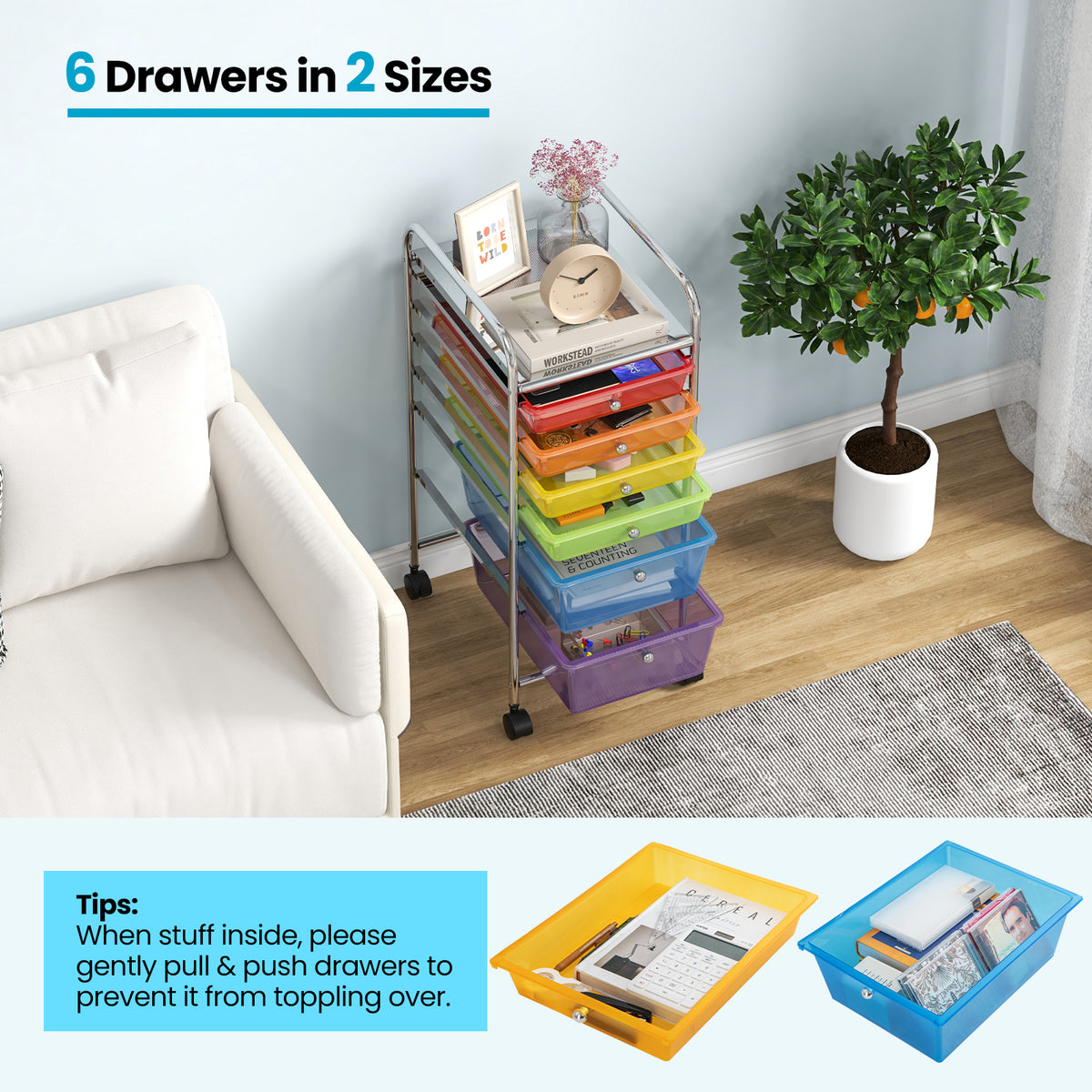 Multifunctional 6 Drawers Rolling Storage Cart Organizer