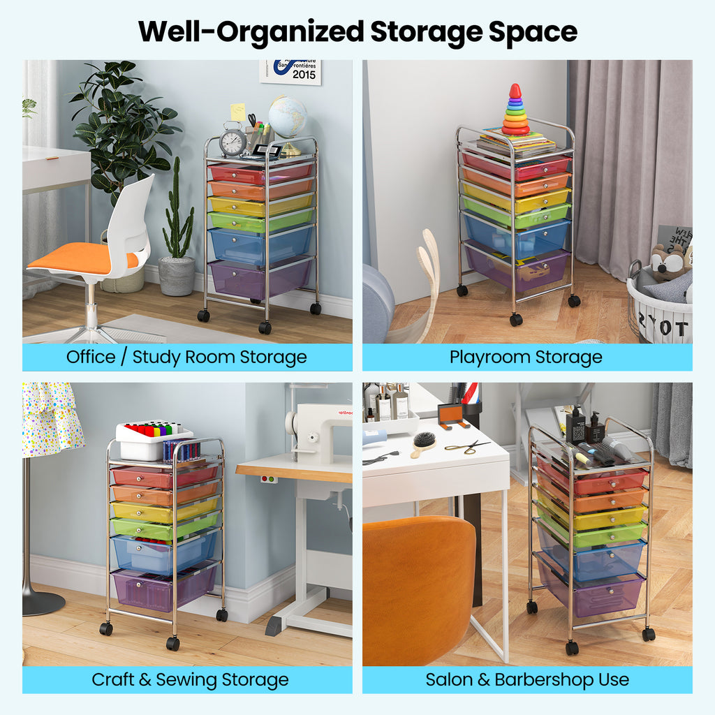 Multifunctional 6 Drawers Rolling Storage Cart Organizer